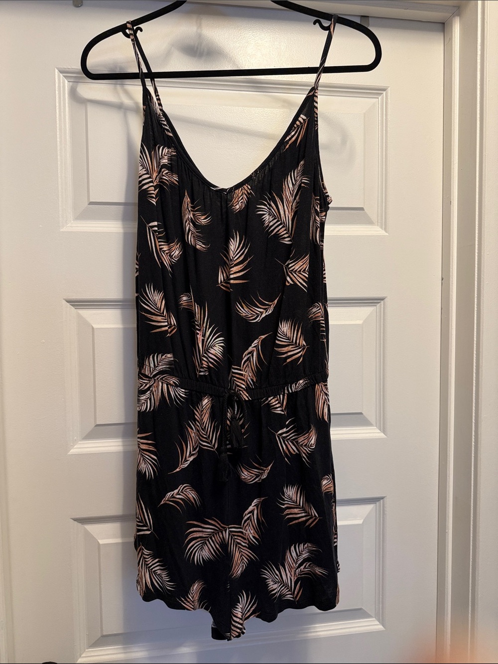 Black Romper with Blush Leaf Print